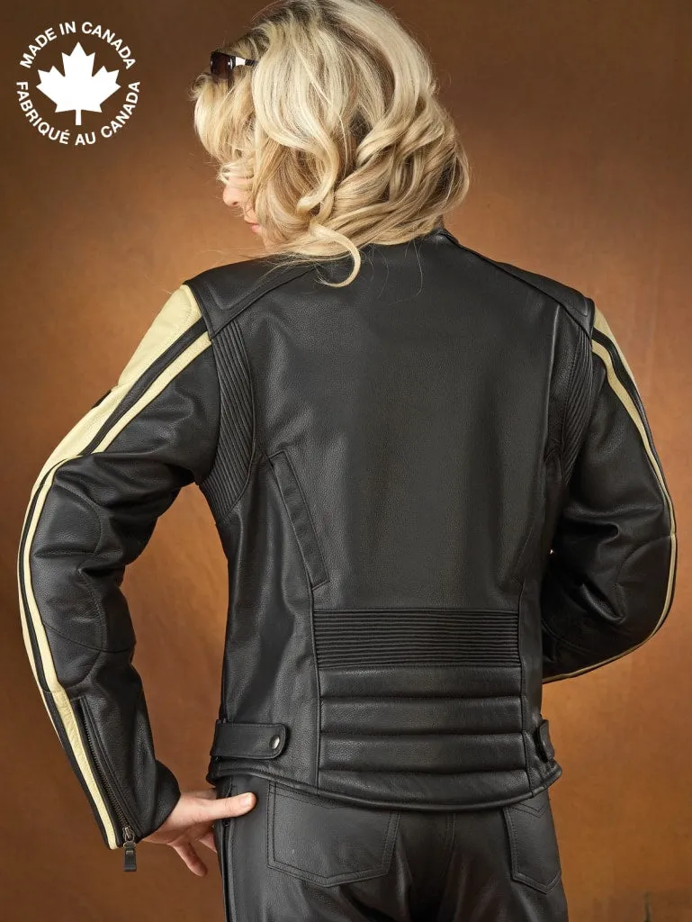 #23396 Ladies Leather Motorcycle Jacket w/Sleeve Detail