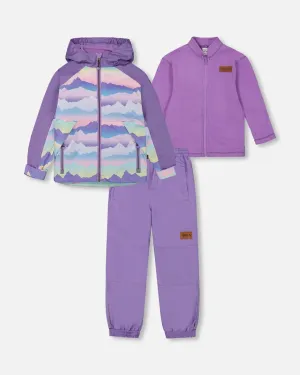 3-In-1 Mid-Season Outerwear Set With Printed Jacket Mauve And Blue, Pink Mountain