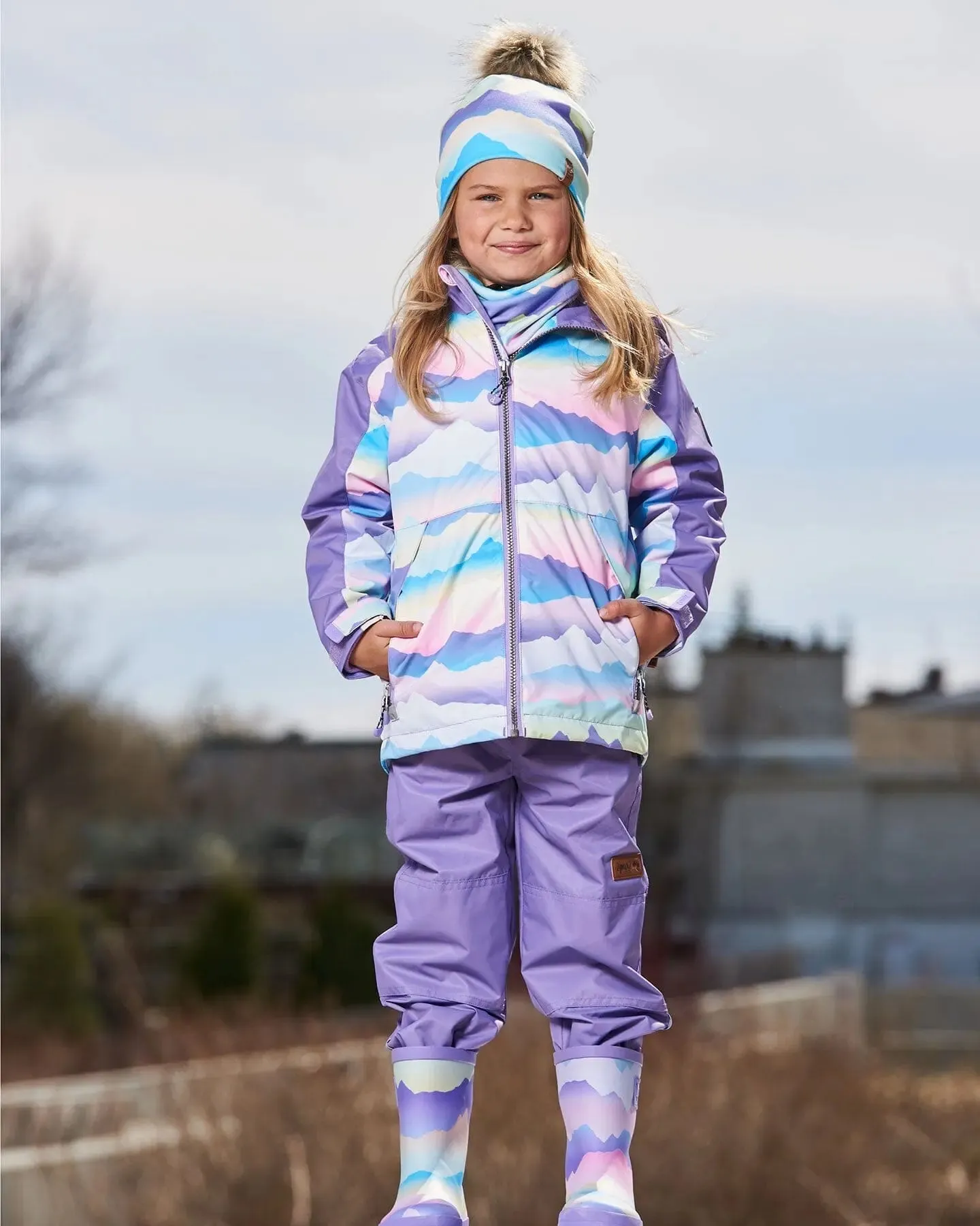 3-In-1 Mid-Season Outerwear Set With Printed Jacket Mauve And Blue, Pink Mountain