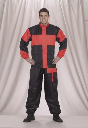 Black & Red Two Piece Motorcycle Rain Suit With Leather