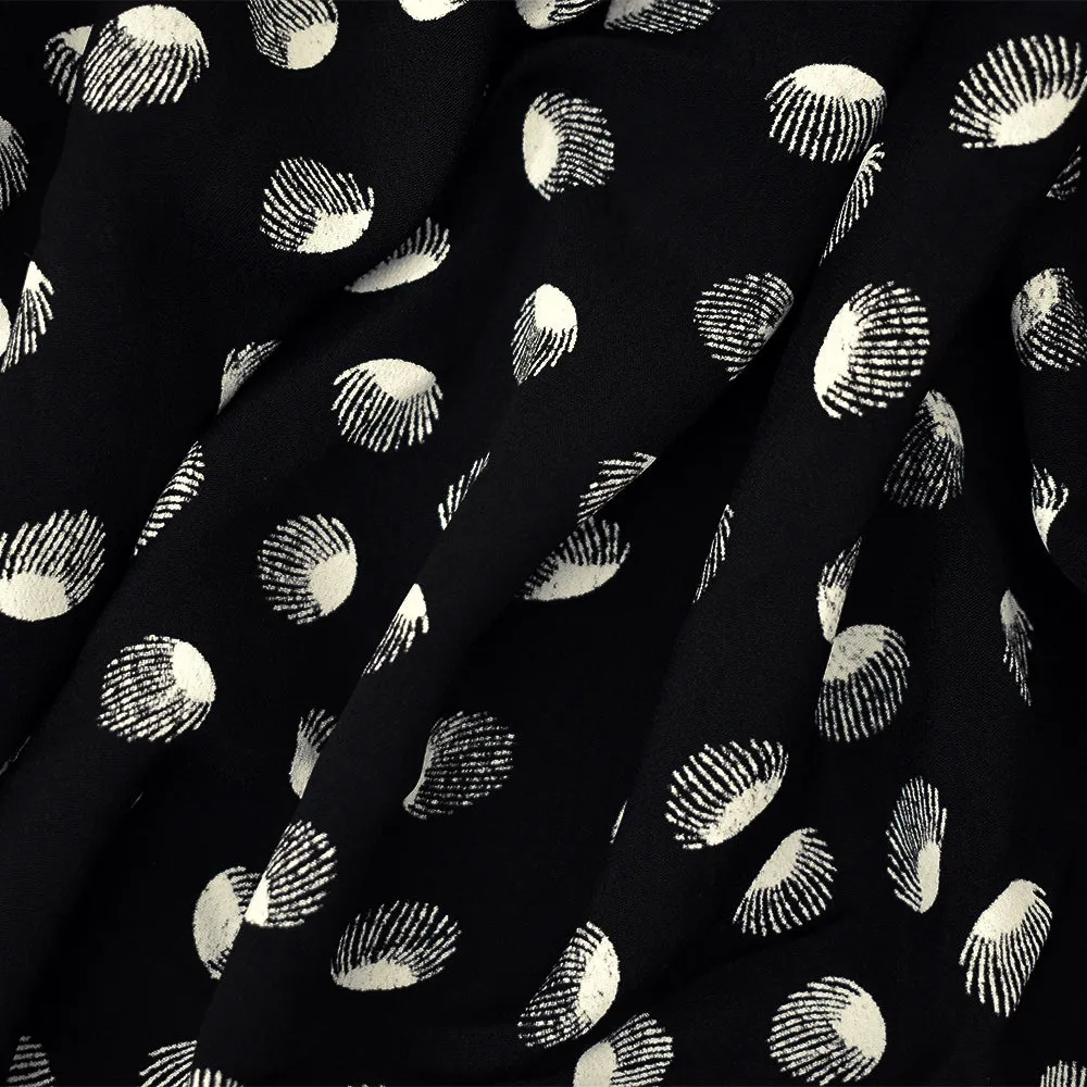 Black-White Abstract Printed Rayon Crepe Faille Woven Fabric