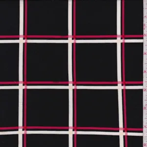 Black/Pink/White Check Double Brushed Jersey Knit Fabric