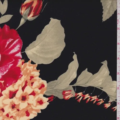 Black/Red/Yellow Peony Super Brushed Jersey Knit Fabric