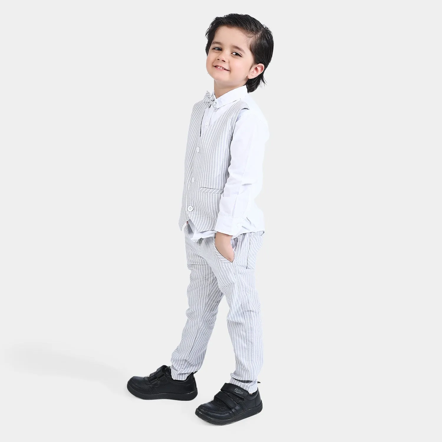 Boys Cotton 2PC Suit Grey - Stripes