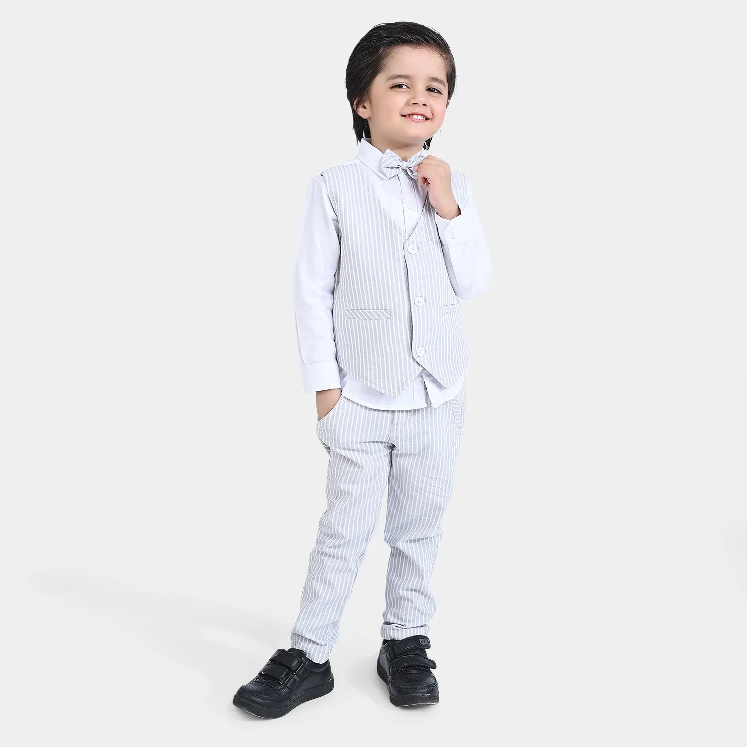 Boys Cotton 2PC Suit Grey - Stripes