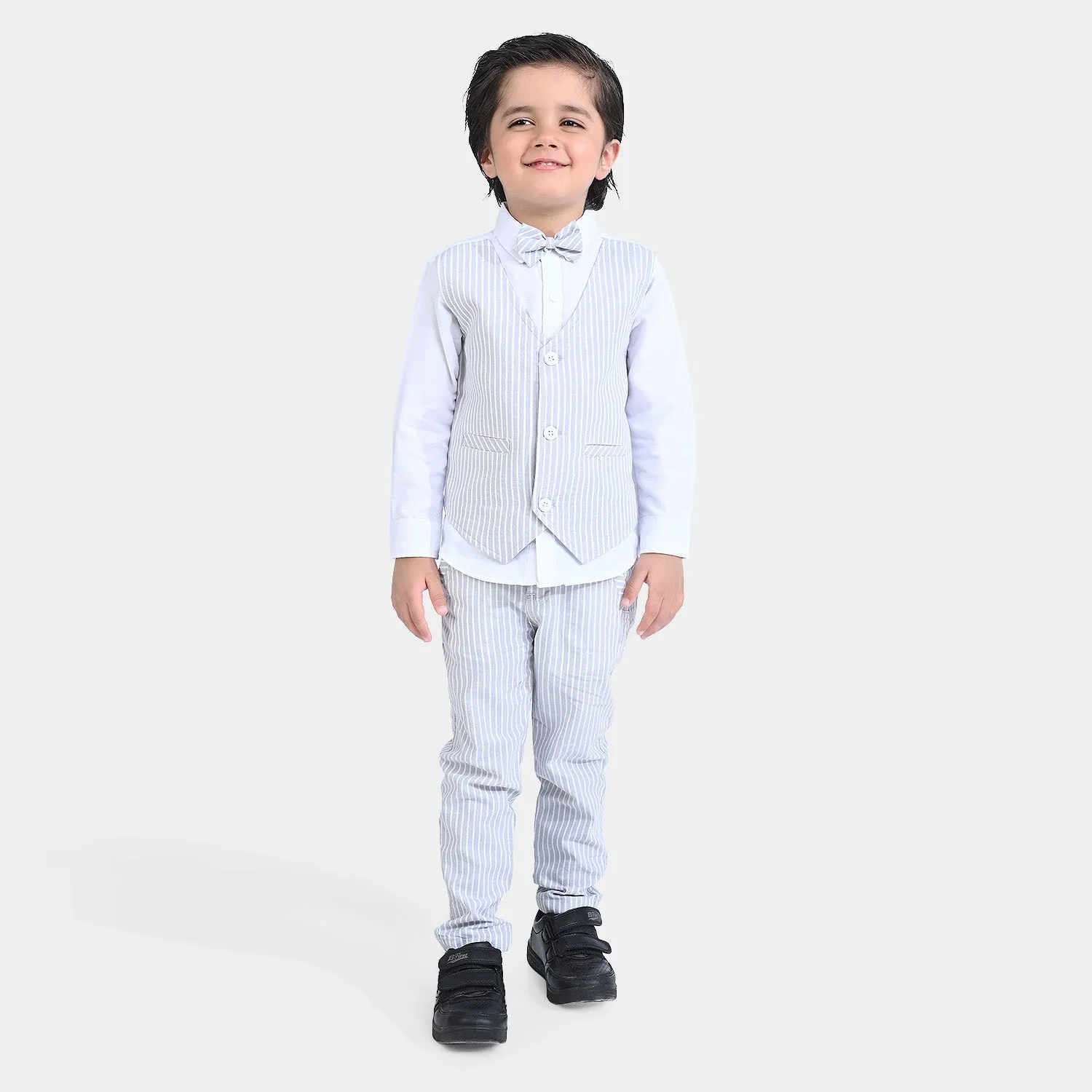 Boys Cotton 2PC Suit Grey - Stripes