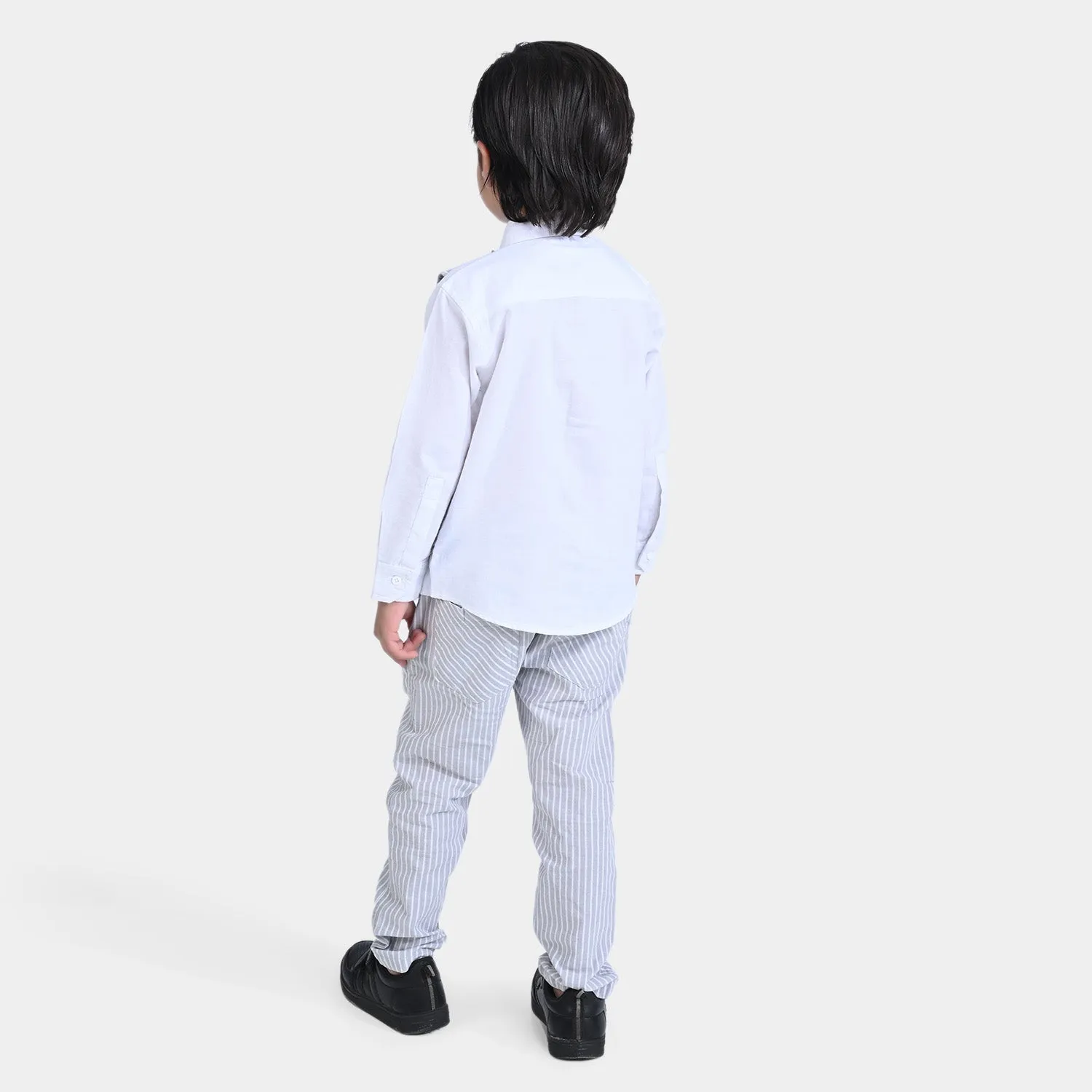 Boys Cotton 2PC Suit Grey - Stripes