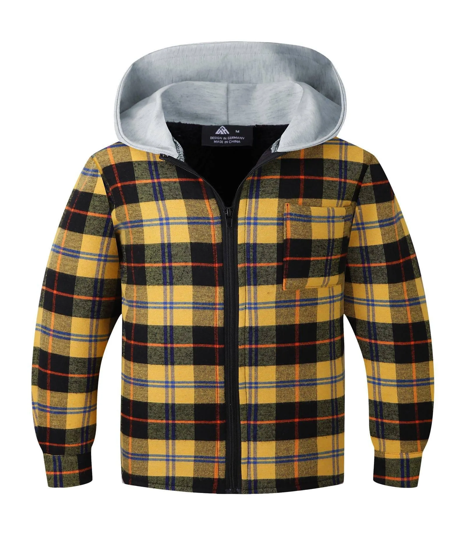 Boy's Sherpa Fleece Lined Plaid Hoodie-ZPK005529