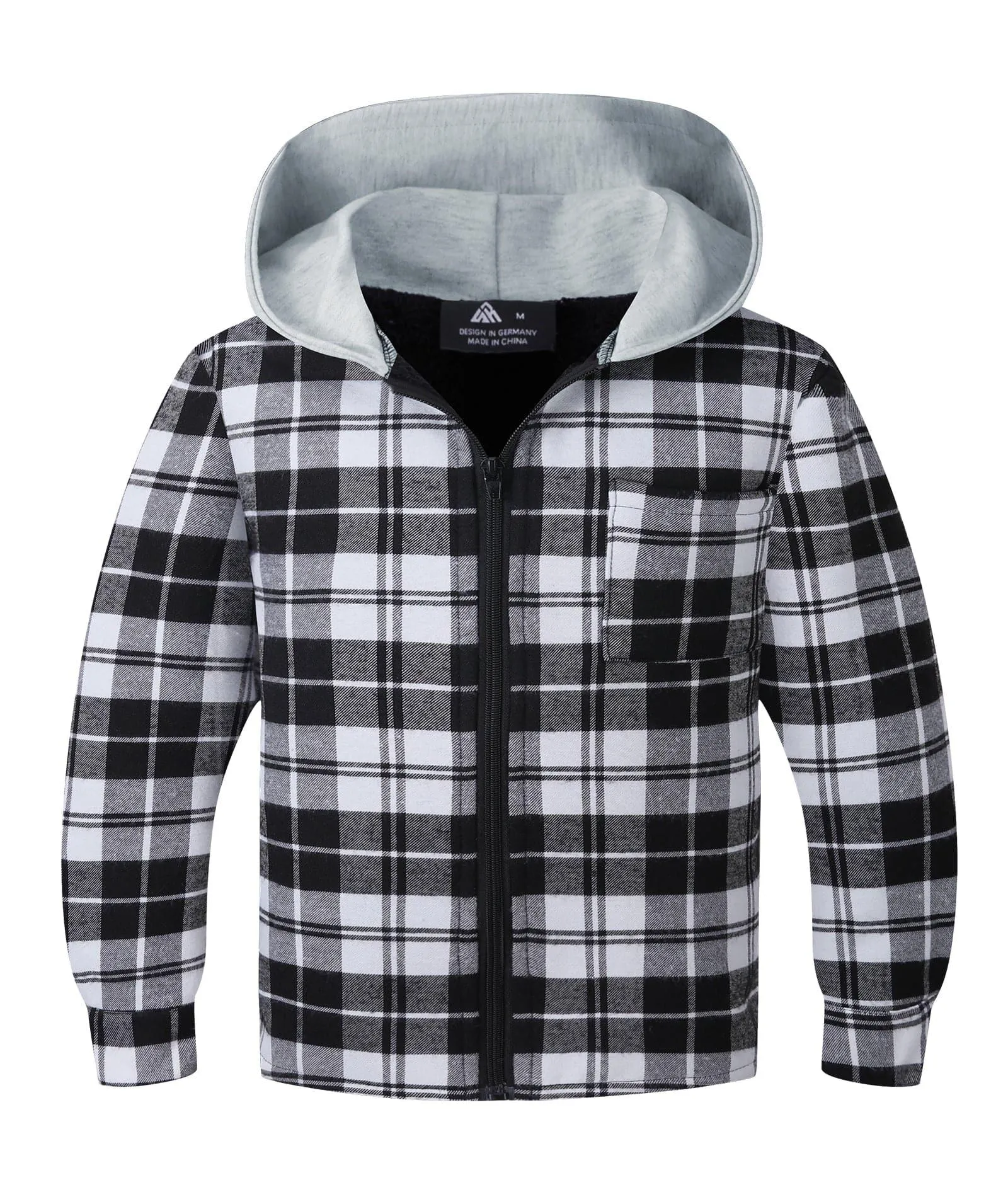 Boy's Sherpa Fleece Lined Plaid Hoodie-ZPK005529