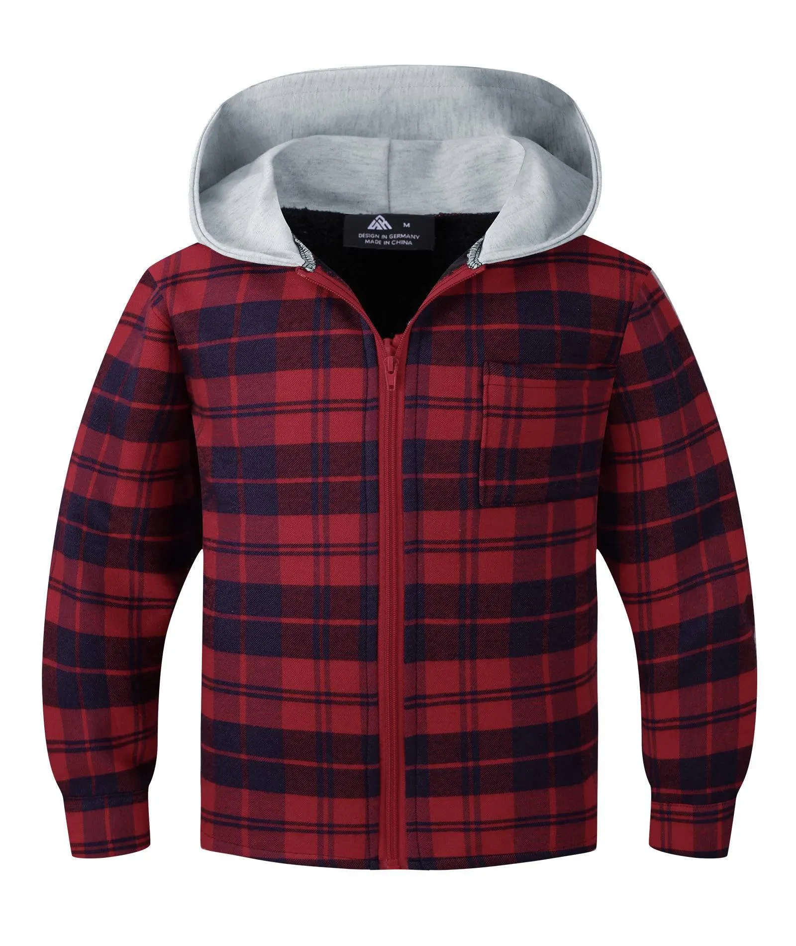 Boy's Sherpa Fleece Lined Plaid Hoodie-ZPK005529