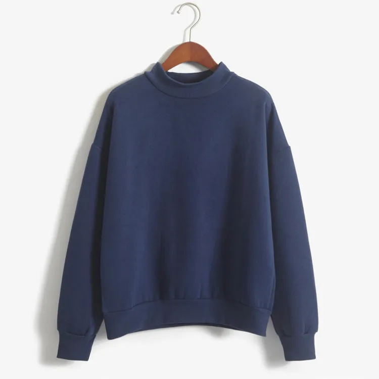 Candy Color Middle Neck Loose Sweatshirt