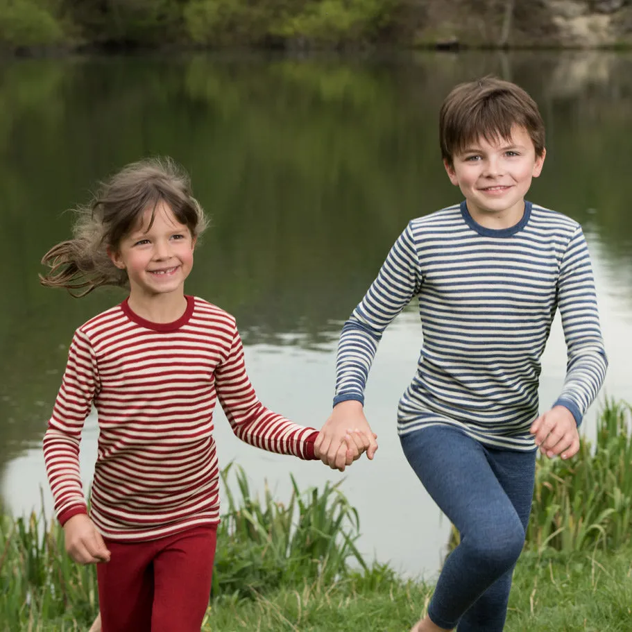 Child's Long Sleeve Top 100% Organic Merino - Stripes (1-12yrs)