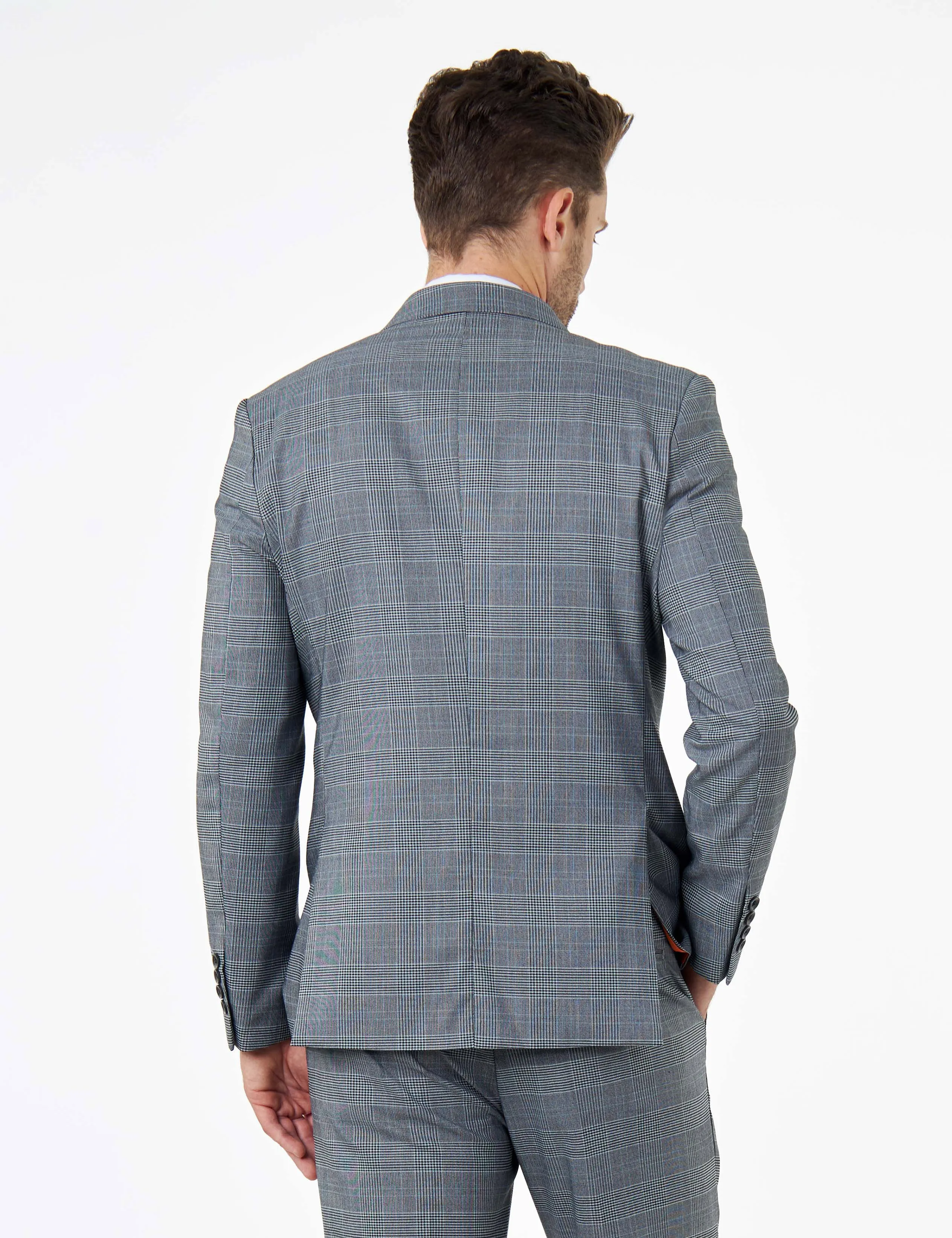 EKON - Grey Prince of Wales Check Suit 3 Piece Tailored Fit