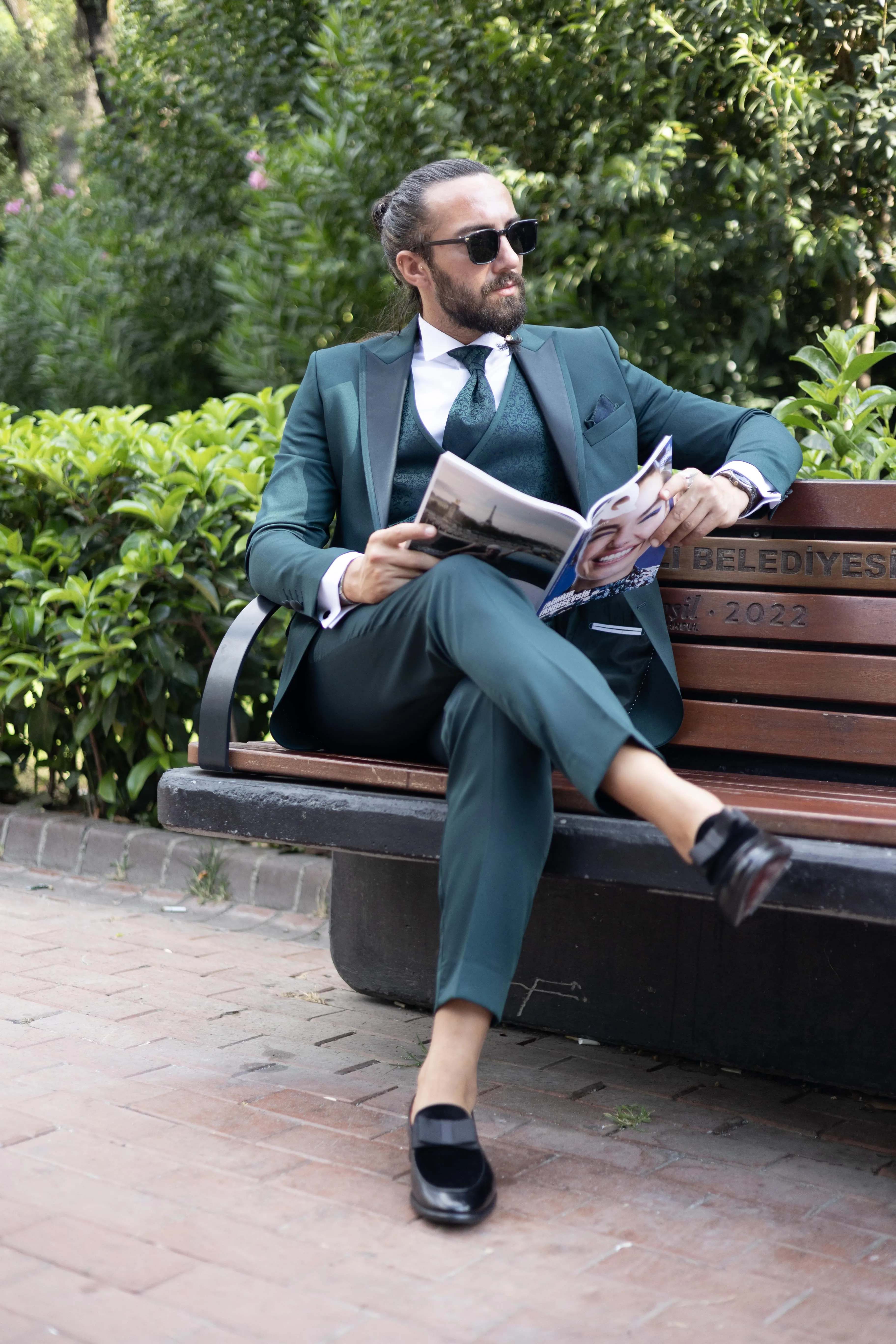 Emerald Elegance Three-Piece Suit.