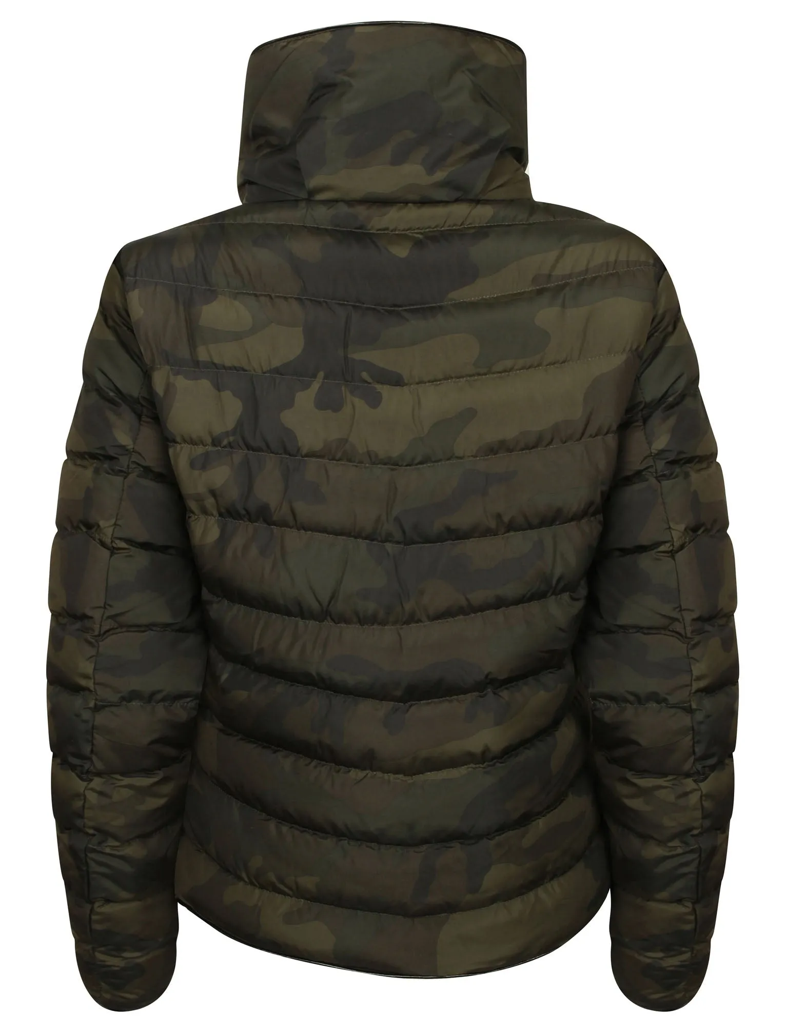 Ewok Funnel Neck Quilted Camo Jacket in Khaki Camo - Tokyo Laundry