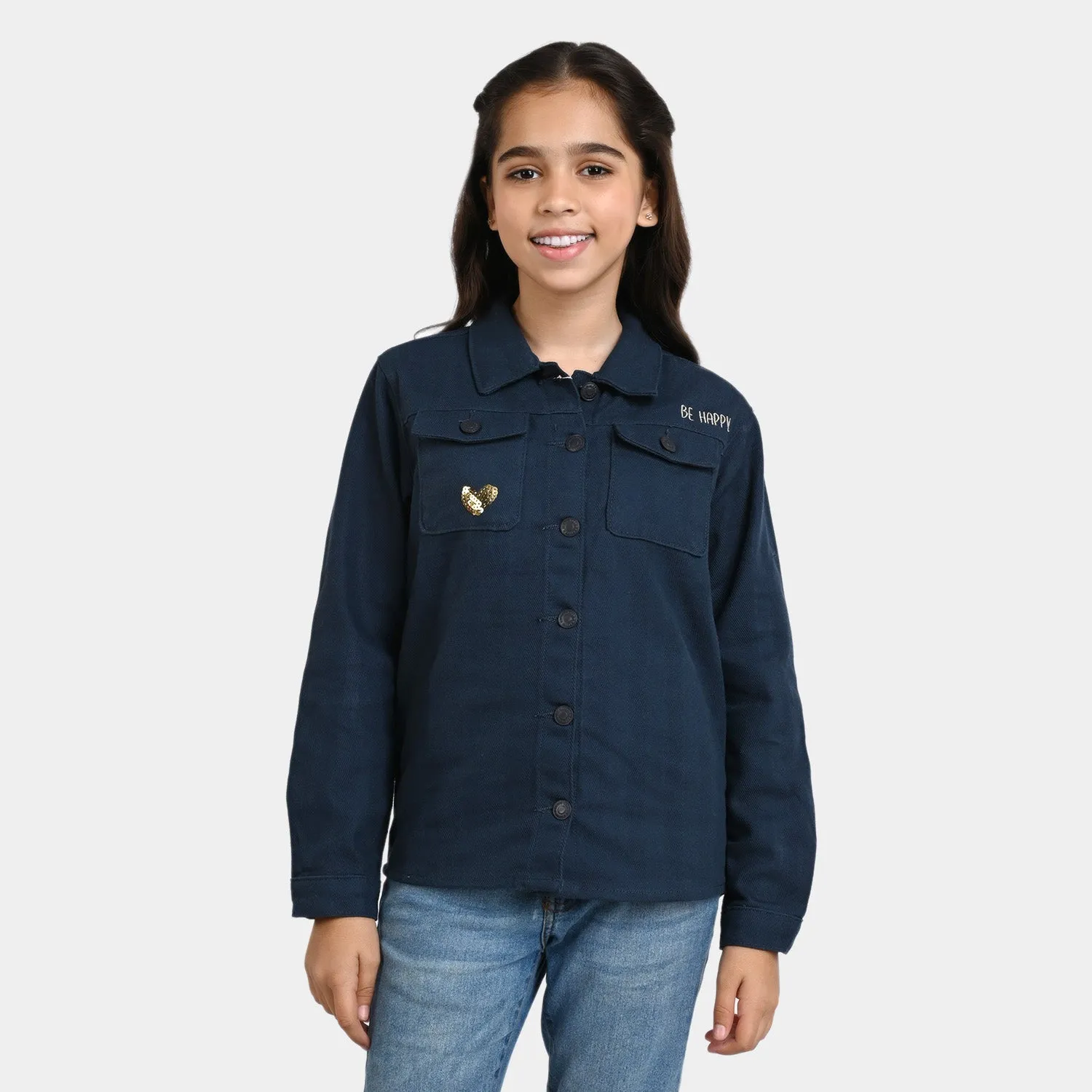 Girls Cotton Jacket Rainbow-NAVY