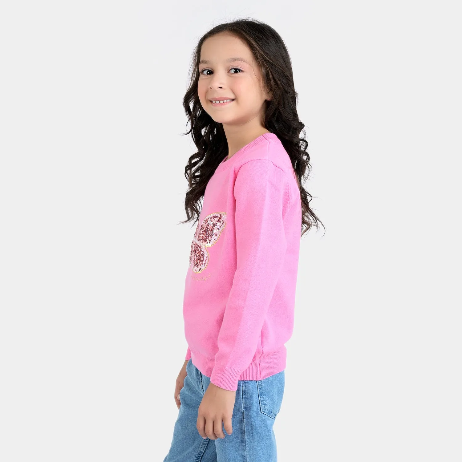 Girls Knitted Sweater Butterfly -Pink