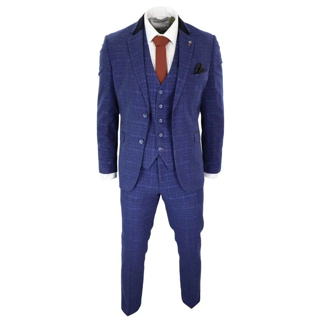 Kaiser - Men's Blue Tweed Check 3 Piece Suit Classic 1920's