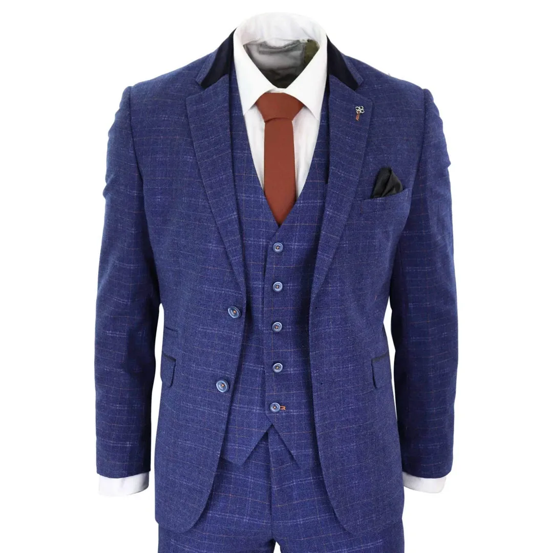 Kaiser - Men's Blue Tweed Check 3 Piece Suit Classic 1920's