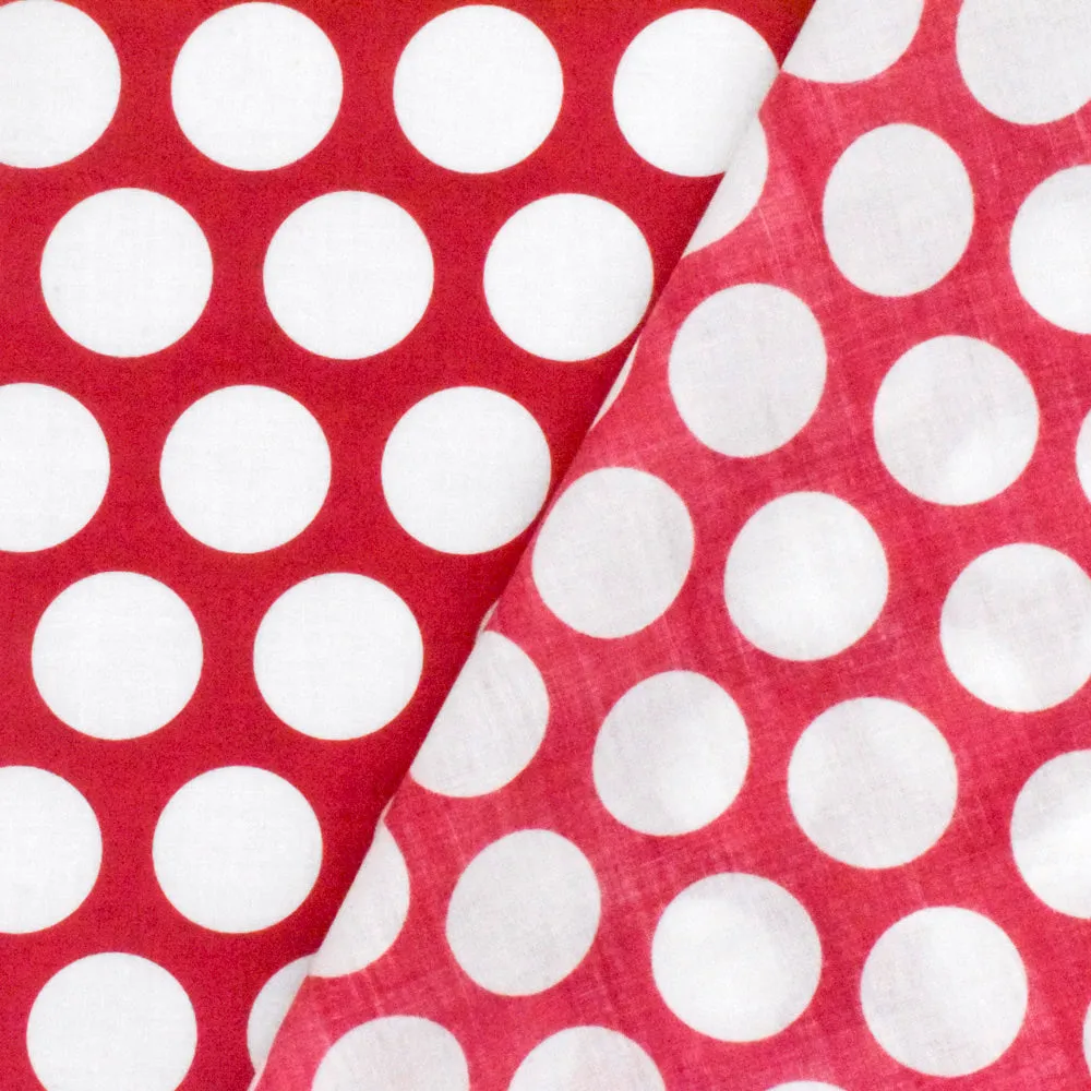 Lipstick Pink-Ivory Dot Printed Cotton Lawn Woven Fabric