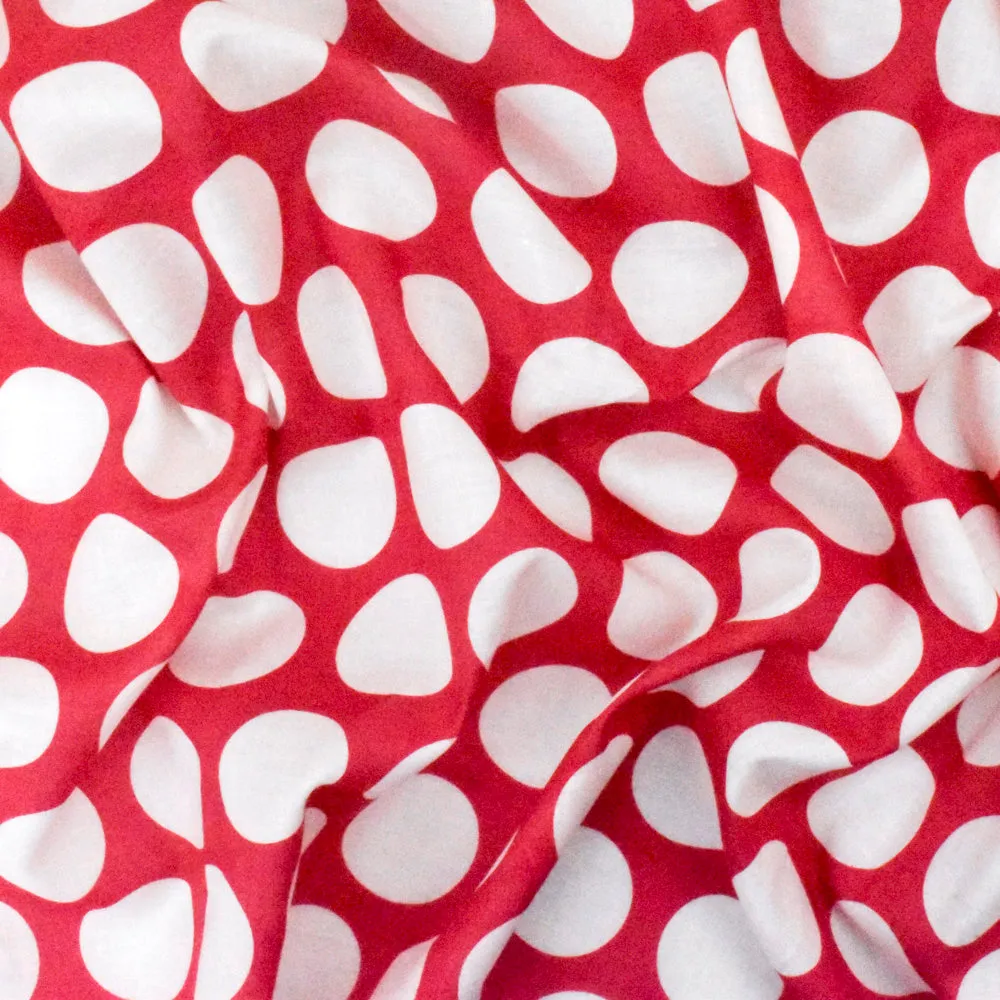 Lipstick Pink-Ivory Dot Printed Cotton Lawn Woven Fabric