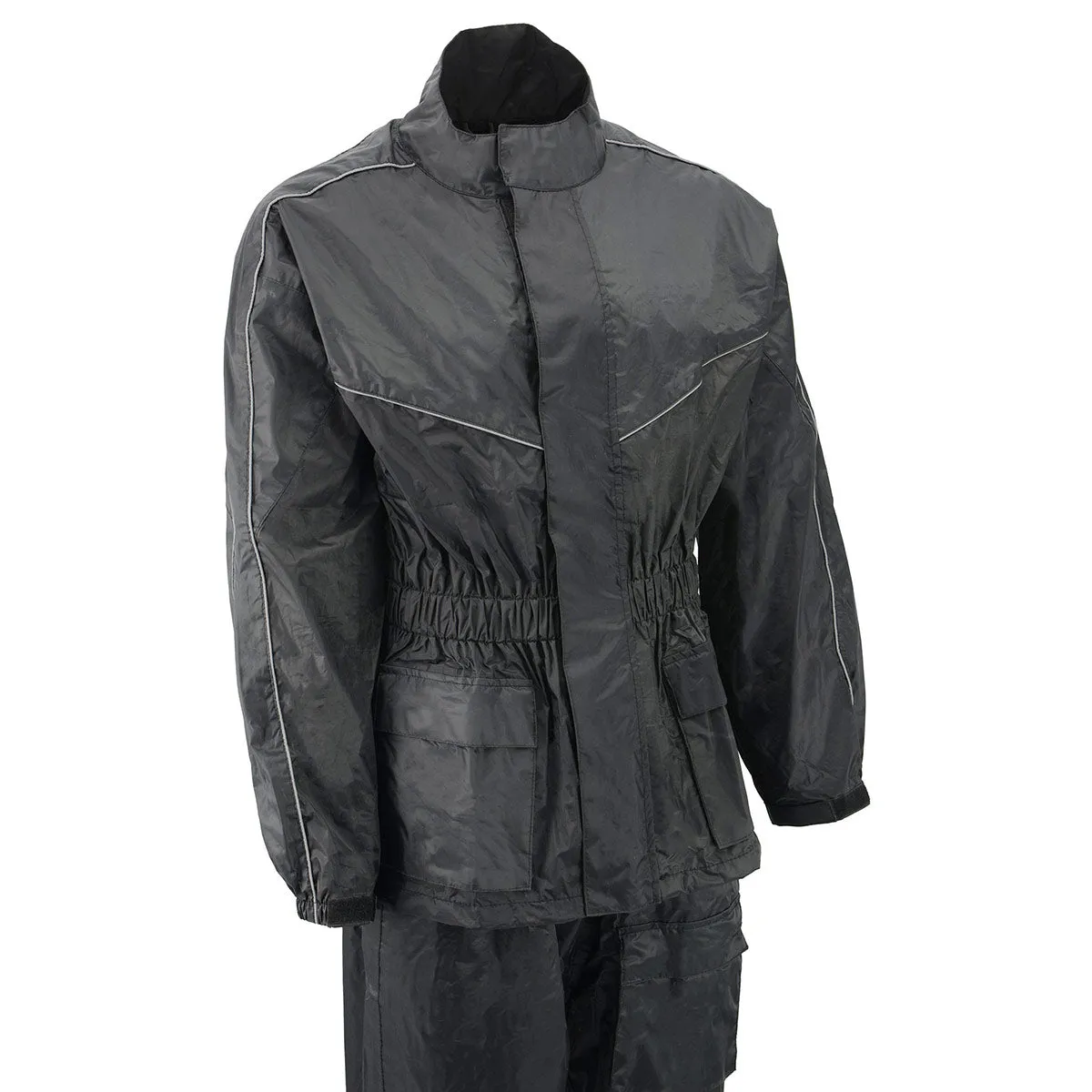 M-Boss Motorcycle Apparel BOS29601 Solid Nylon Black Two-Piece Motorcycle Rain Gear for Men and Women