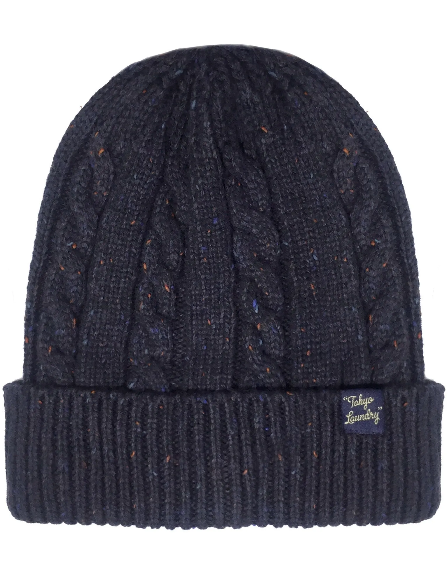 Men's Stark Wool Blend Cable Knit Beanie Hat in Navy Nep - Tokyo Laundry