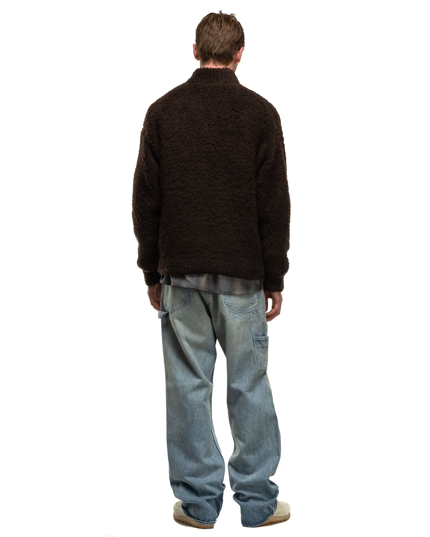 Merino Wool Boa Knit Half Zip P/O Dark Brown