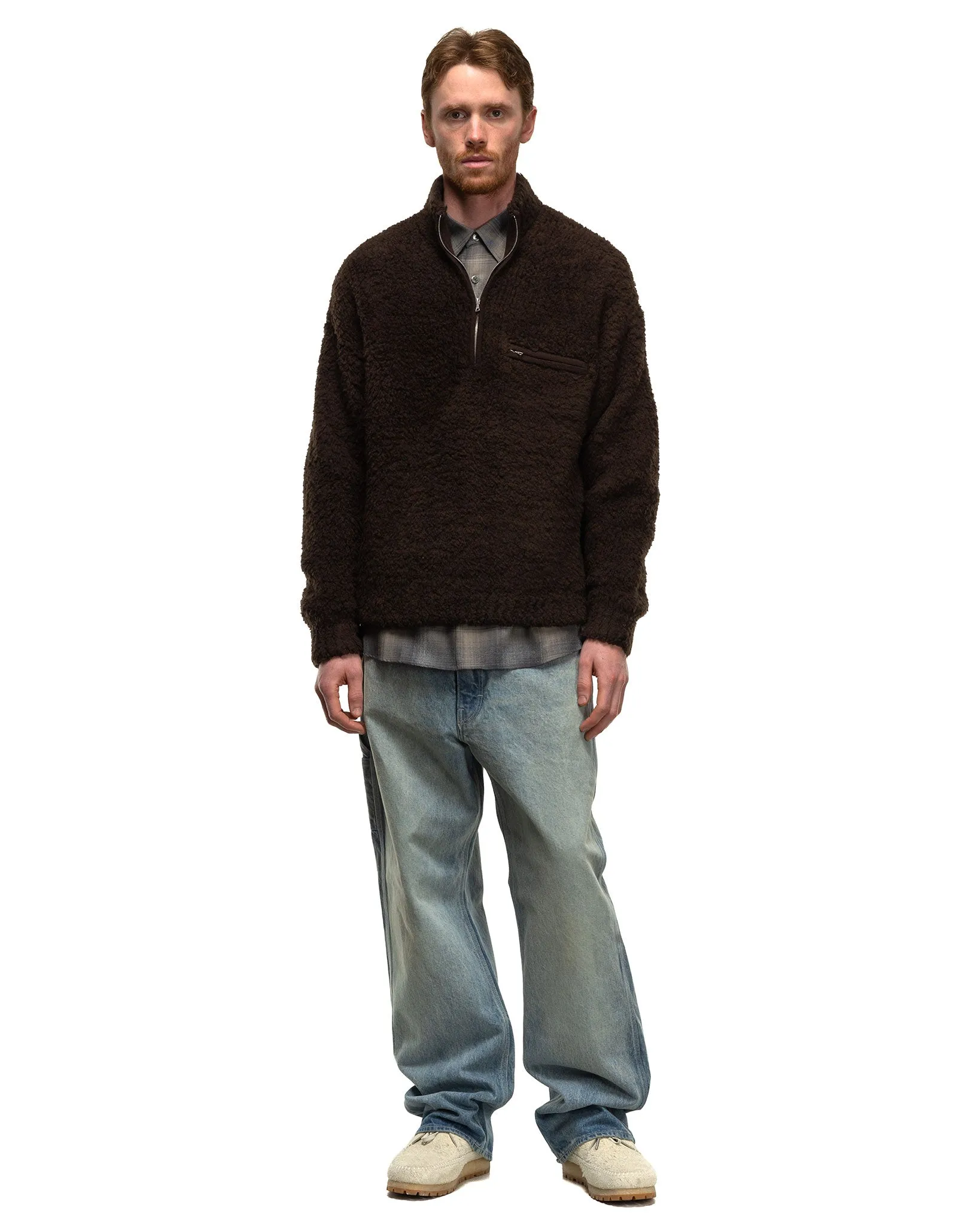 Merino Wool Boa Knit Half Zip P/O Dark Brown