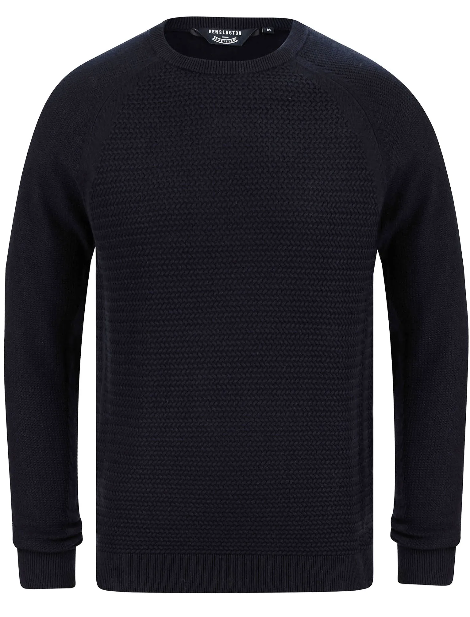 Mullens Crew Neck Textured Knit Cotton Jumper In Ink - Kensington Eastside