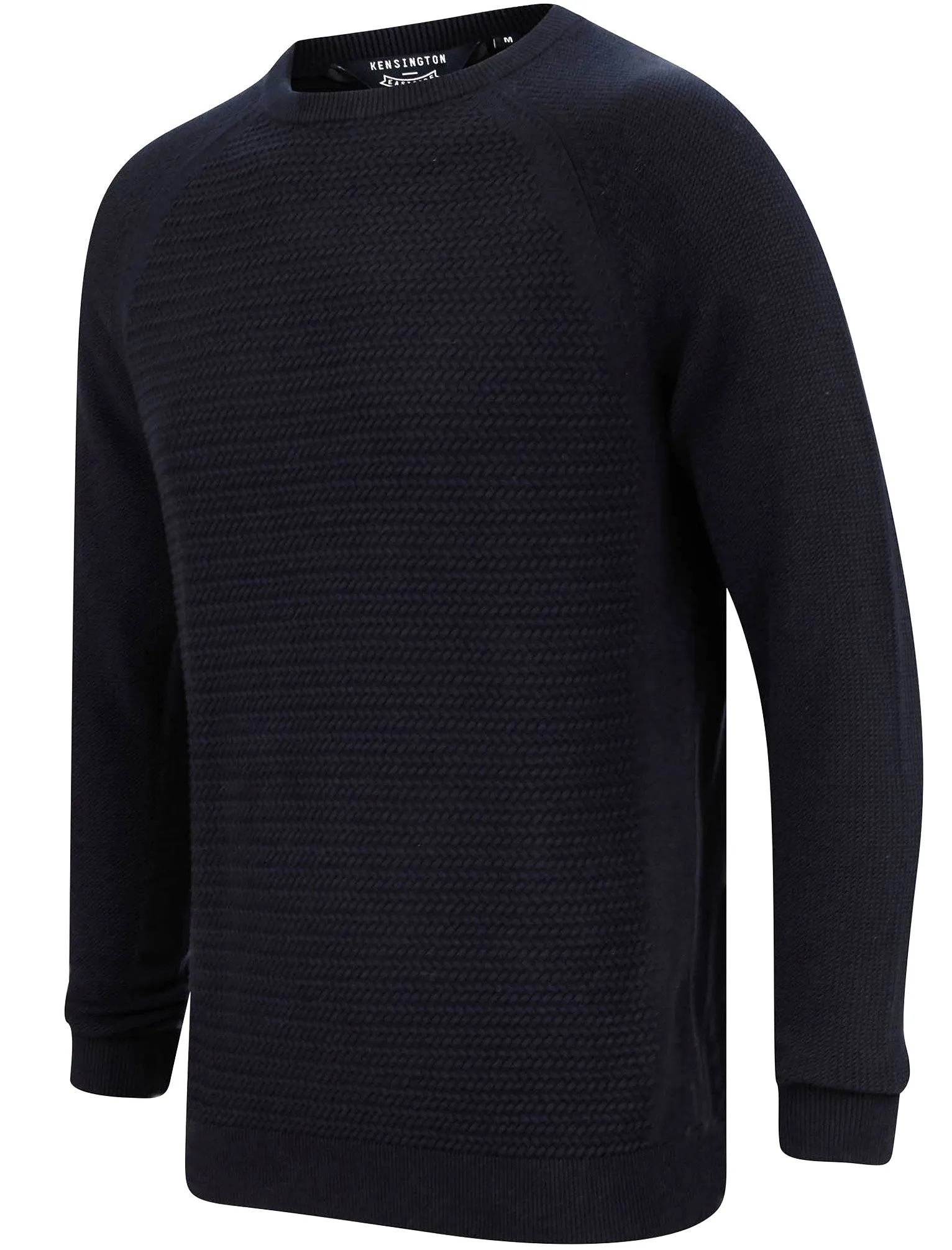 Mullens Crew Neck Textured Knit Cotton Jumper In Ink - Kensington Eastside