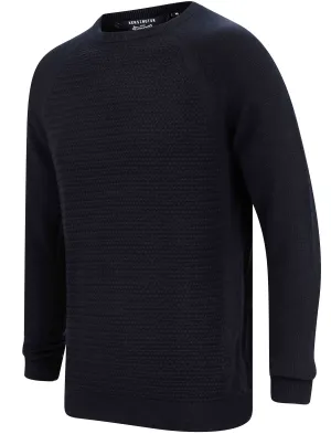 Mullens Crew Neck Textured Knit Cotton Jumper In Ink - Kensington Eastside