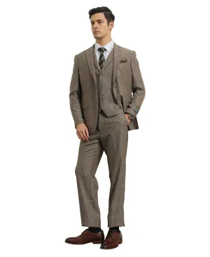 "Hybrid Fit" 3-Piece Tweed Suit with Notch Lapel by Sean Alexander - Tan