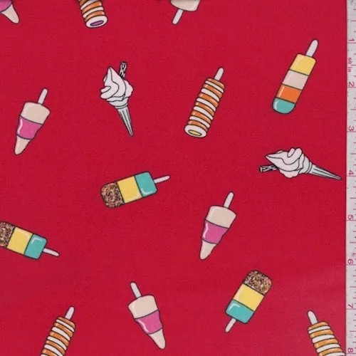 Red Ice Cream Treat Double Brushed Jersey Knit Fabric