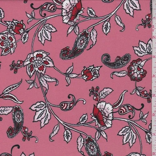 Salmon Stylized Floral Double Brushed Jersey Knit Fabric