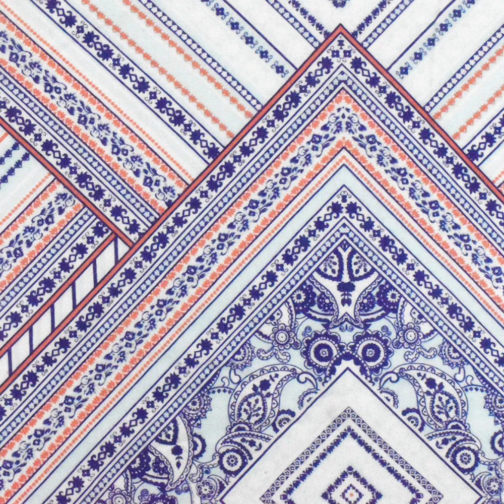 Soft Blue-Purple-Multi Geometric With Paisley Printed Challis Woven Fabric