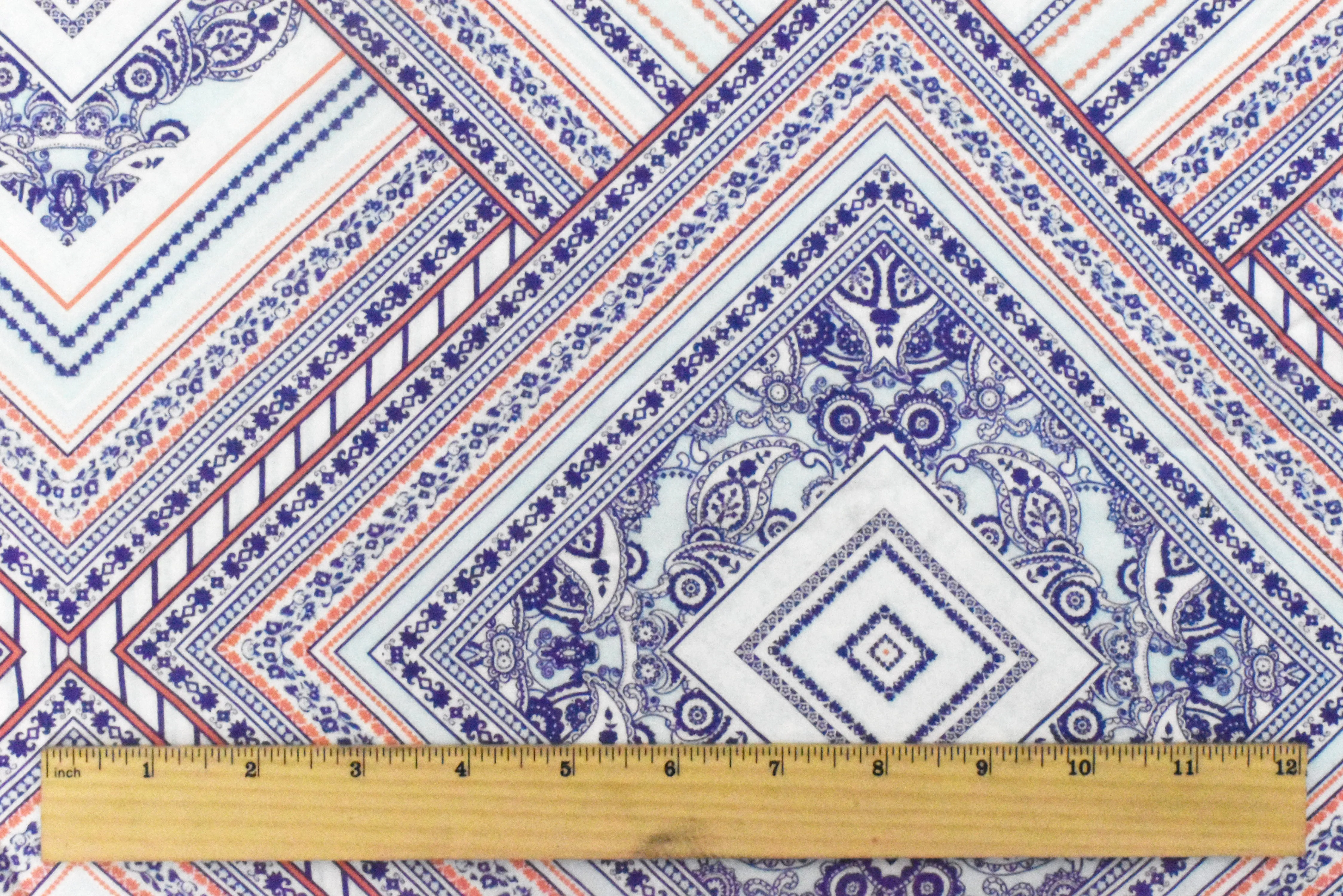 Soft Blue-Purple-Multi Geometric With Paisley Printed Challis Woven Fabric