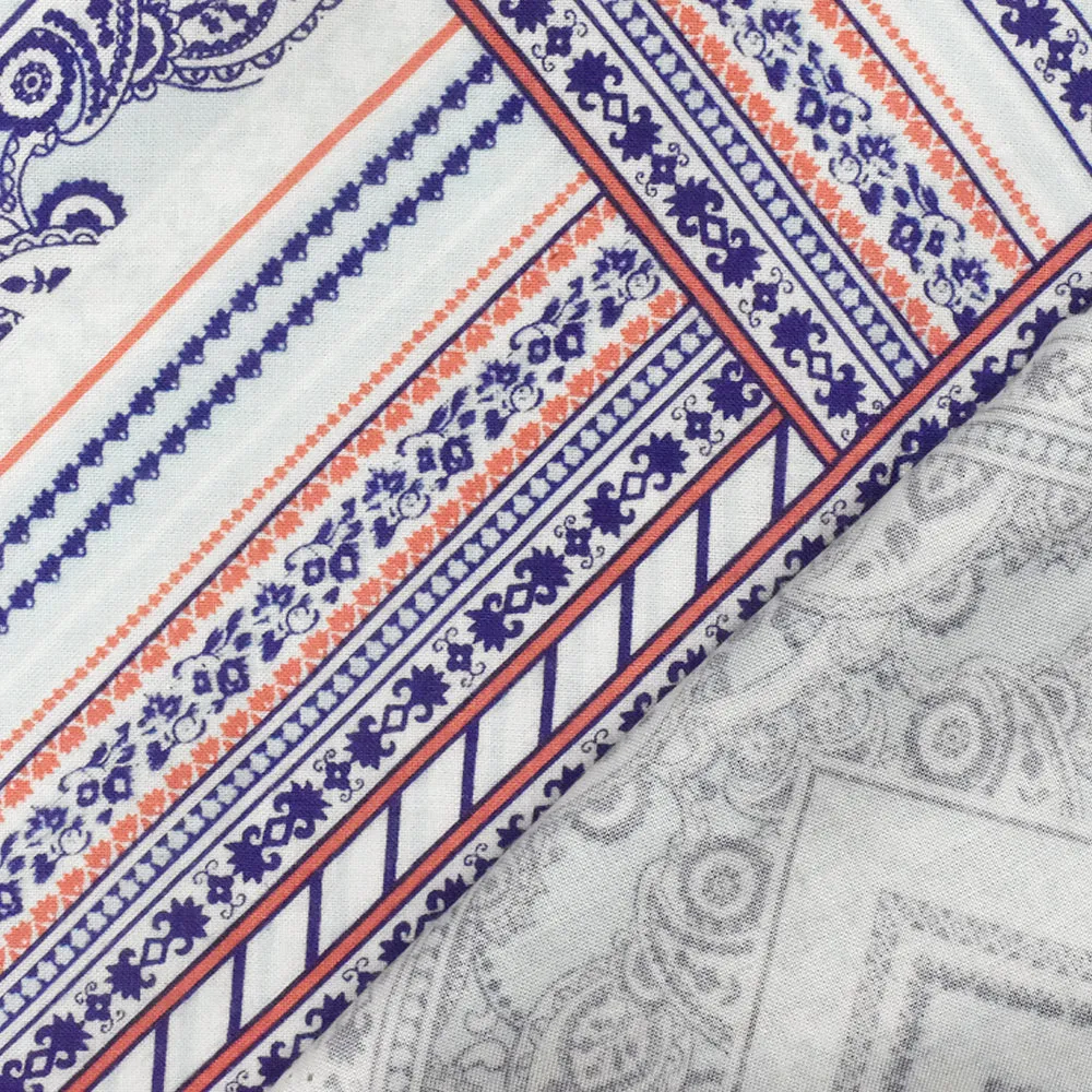 Soft Blue-Purple-Multi Geometric With Paisley Printed Challis Woven Fabric