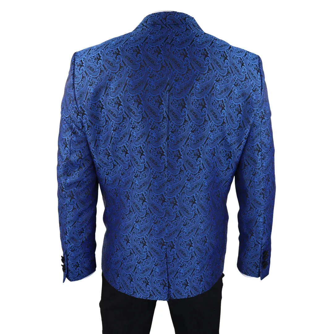 STZ60 - Men's Black Blue Paisley Tuxedo Blazer And Waistcoat Dinner Jacket Satin