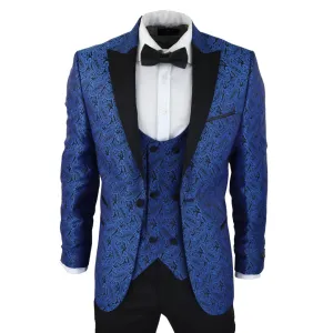 STZ60 - Men's Black Blue Paisley Tuxedo Blazer And Waistcoat Dinner Jacket Satin