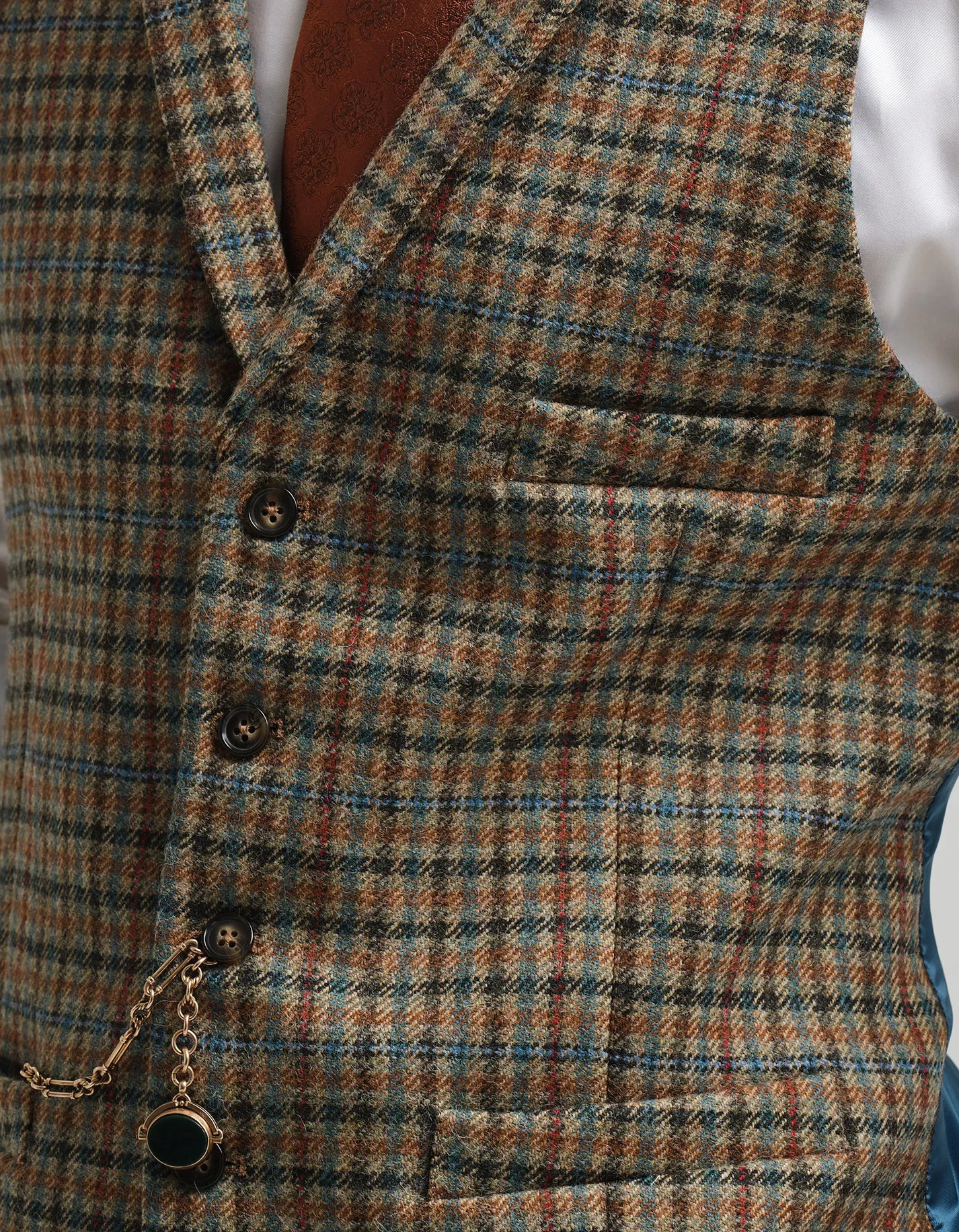 Tan & Blue Check Tweed Waistcoat