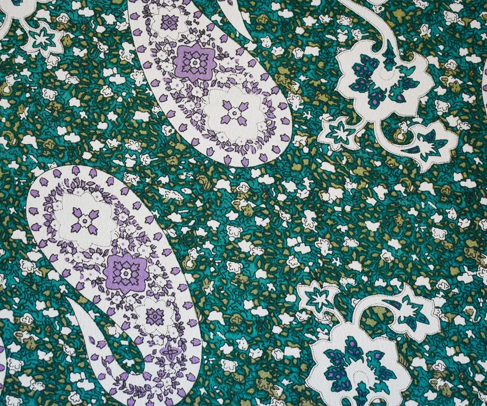 Turquoise-Purple-Multi Paisley Abstract Printed Rayon Crepe Faille Fabric