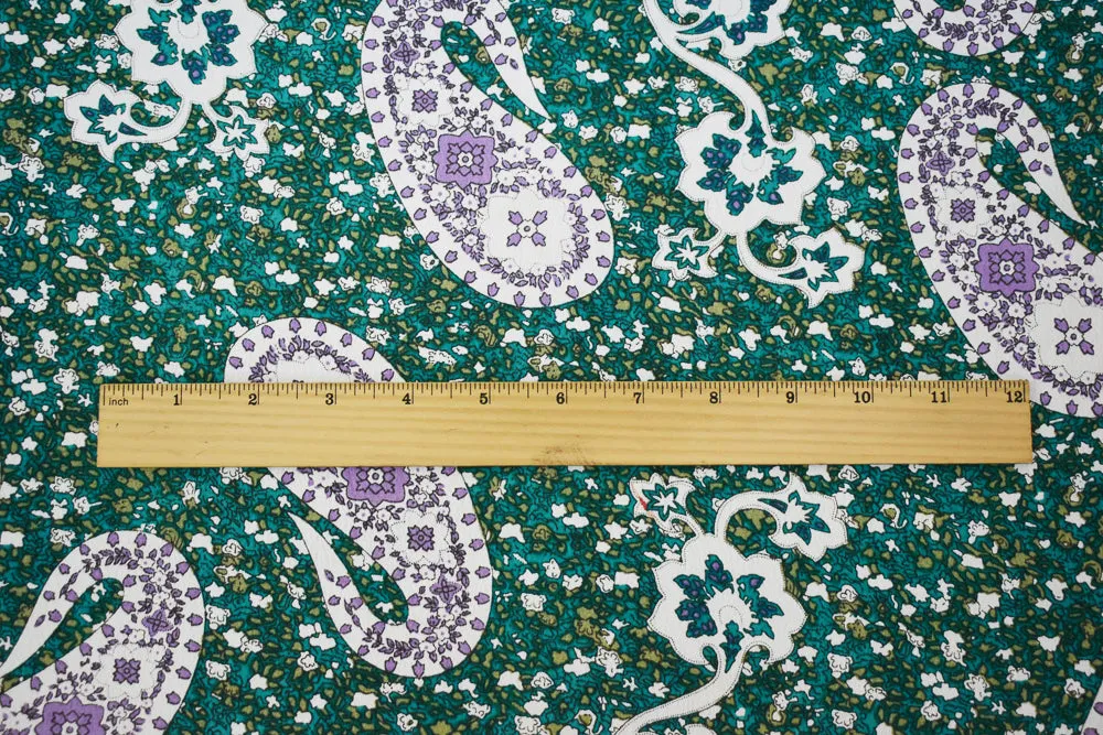 Turquoise-Purple-Multi Paisley Abstract Printed Rayon Crepe Faille Fabric