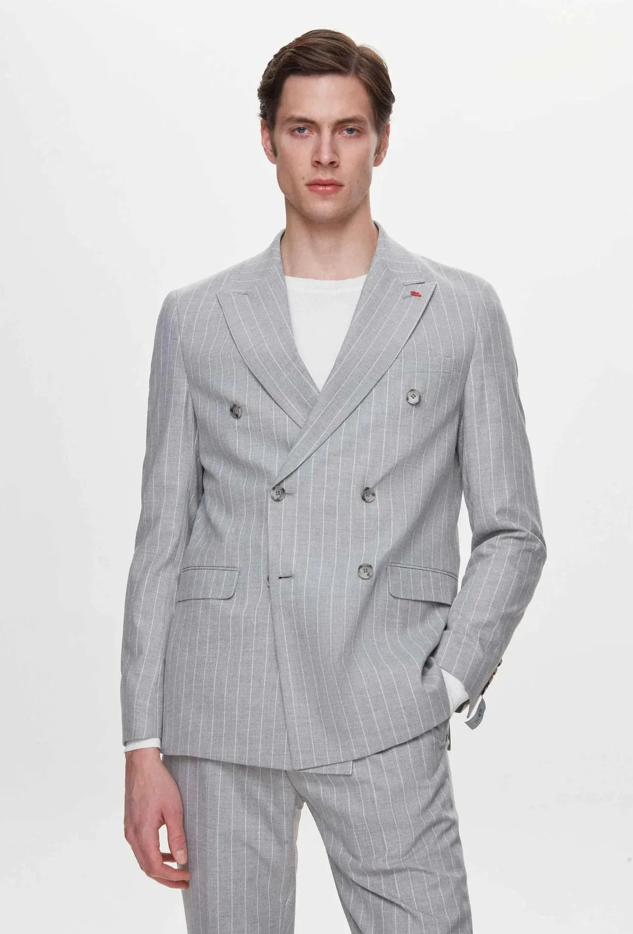 Twn Slim Fit Gray Stripe Patterned Suit