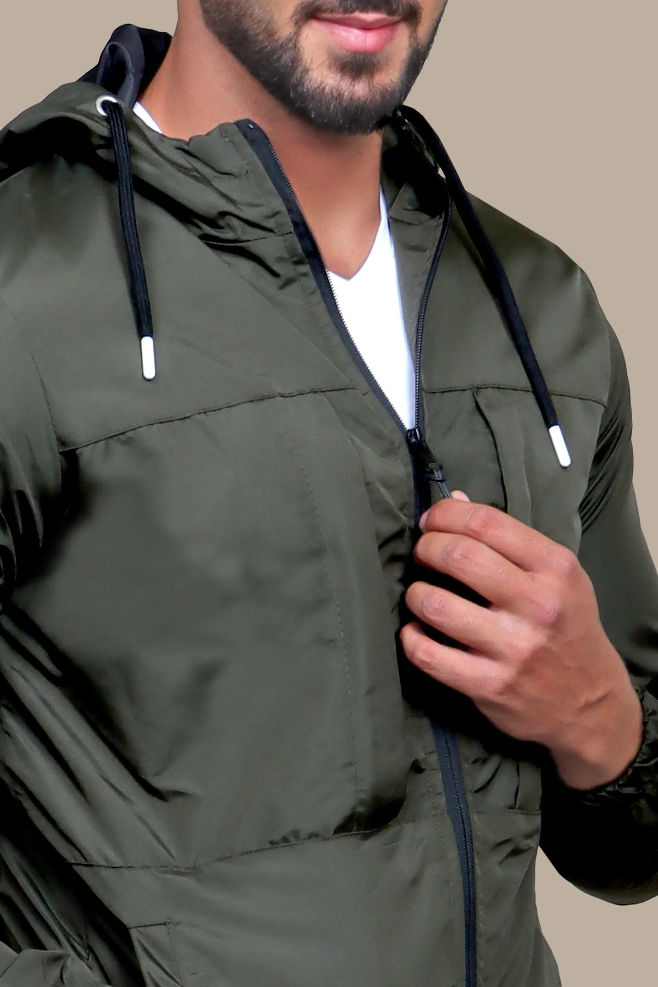 Urban Explorer: Khaki Waterproof Hooded Jacket