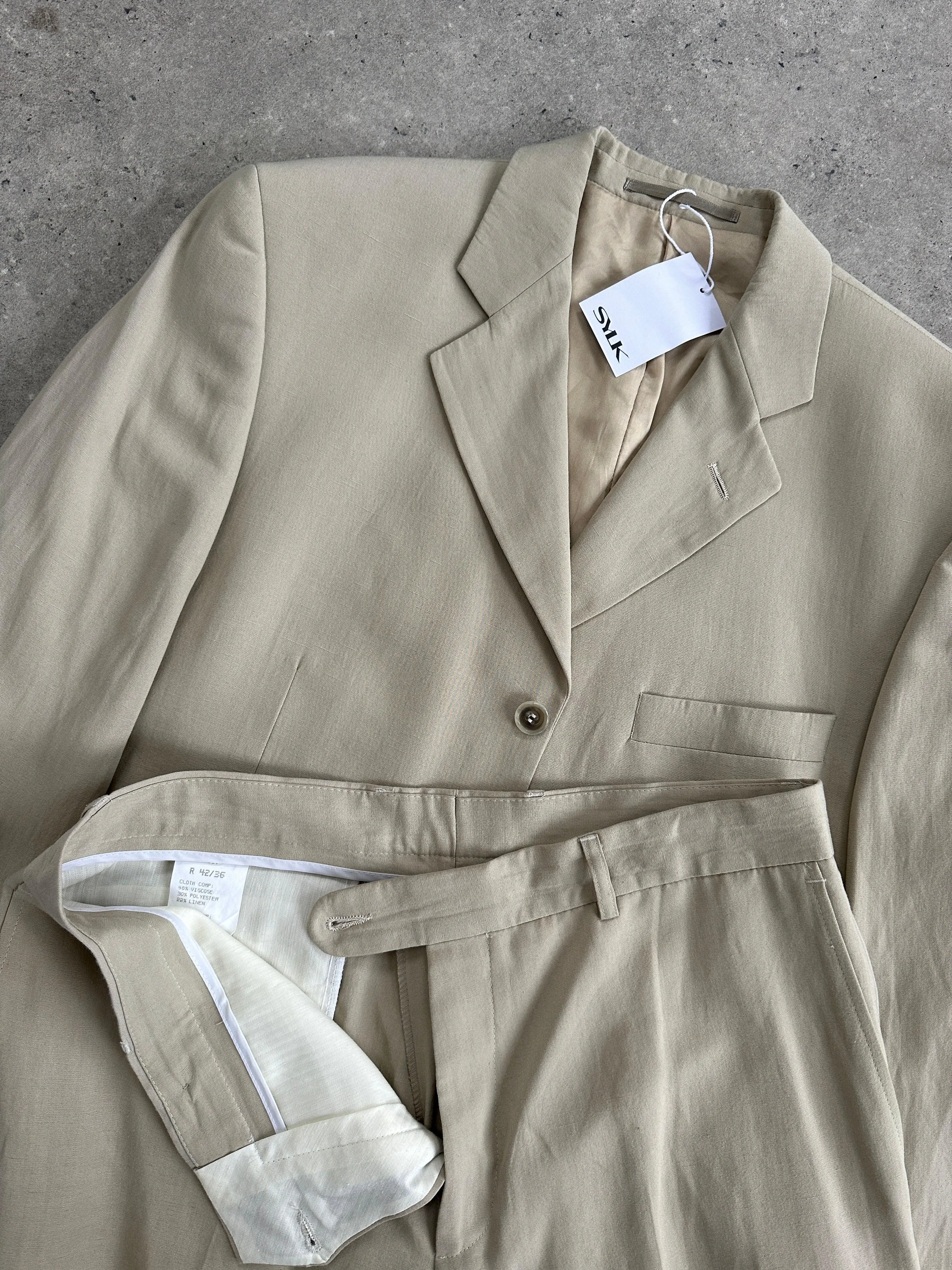 Vintage Linen Blend Single Breasted Suit - 42R/W34