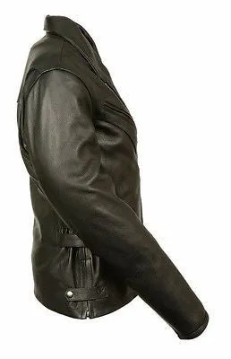 WOMEN'S BLACK MOTORCYCLE LEATHER UPDATED VENTED JACKET W/SIDE BUCKLE COWHIDE