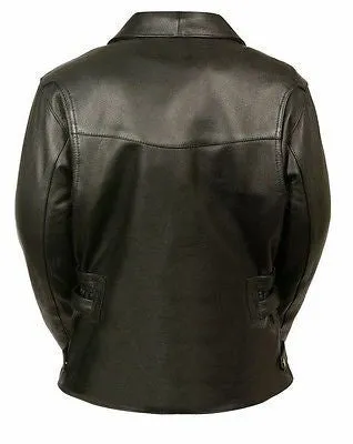 WOMEN'S BLACK MOTORCYCLE LEATHER UPDATED VENTED JACKET W/SIDE BUCKLE COWHIDE