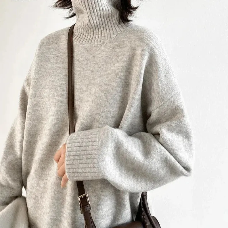 Women's Sweater Loose Turtleneck Sweaters Warm Solid Pullover Knitwear