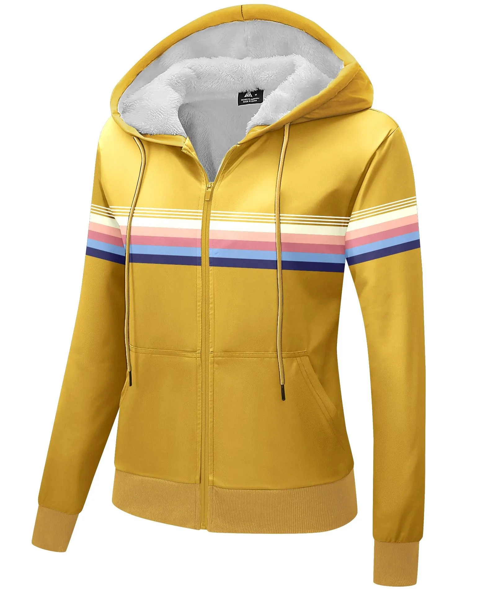 Women's Yellow Full Zip Up Fleece Hoodie-ZPK006155